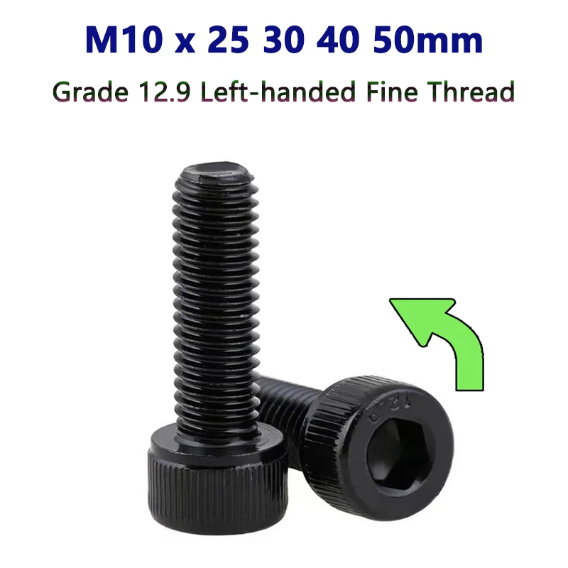 

1pc M10 Grade 12.9 Left-handed Fine Thread Socket Head Cap Screw DIN912 Hexagon Hex Allen Bolt Length 25 30 40 50mm Pitch 1/1.25