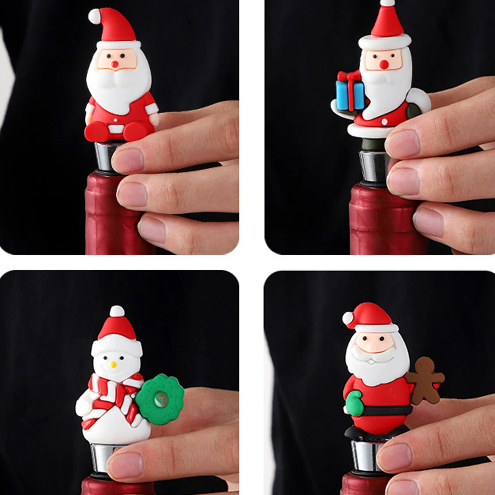 

4pcs Bottle Stoppers Christmas Sealing Plugs Reusable Corks Airtight Seal Easy Clean Party Party Accessories Accessories