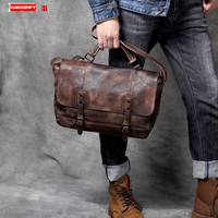 Vintage Suede Leather Men's Handbag Male Shoulder Messenger Bag Travel Bags Original Casual Vegetable Tanned Leather Soft Men