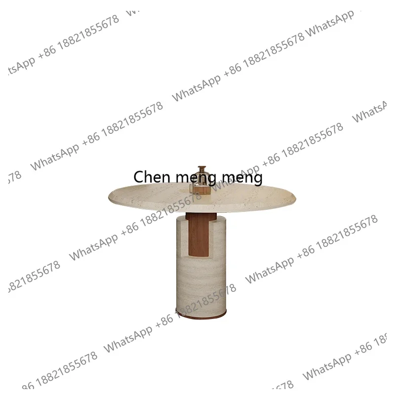 H Wabi Sansan natural travertine dining table round retro household small apartment marble