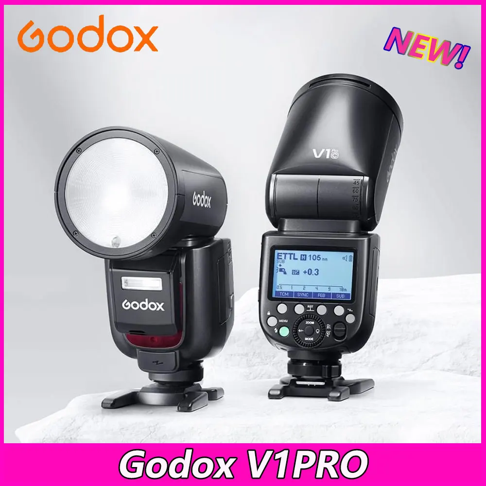 

Вспышка Godox V1PRO TTL для камеры, литий-ионная круглая головка, беспроводная передача, для Canon, Nikon, Sony, Fuji, Olympus