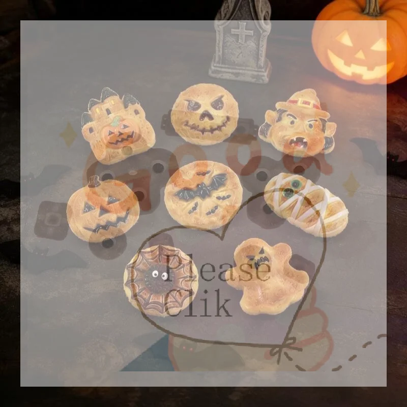 【HG】8pcs Halloween Resin Horror Series Cookie Pumpkin Castle Bat DIY Handmade Cream Gum Accessories Hair Clip Keychain Pendant