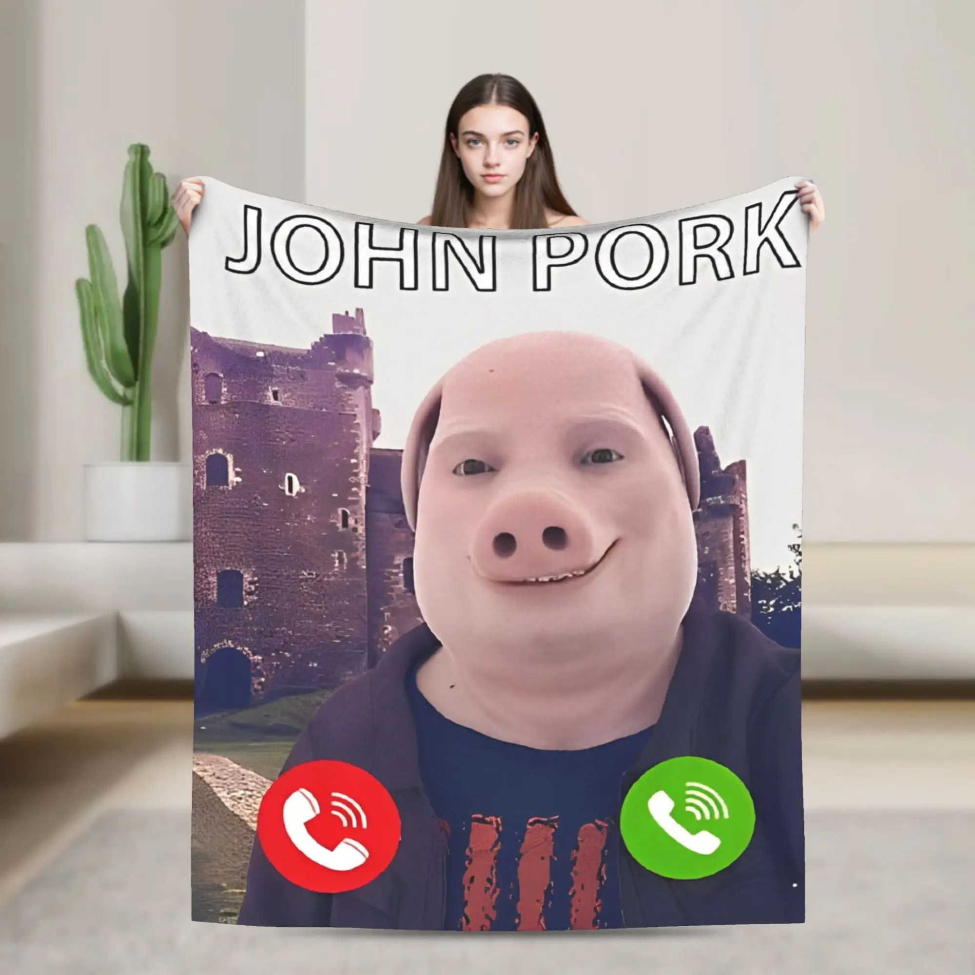 Y2K John Pork Is Calling Funny Meme  Blanket Soft Fleece  Comfortable Throw Blankets Machine Washable