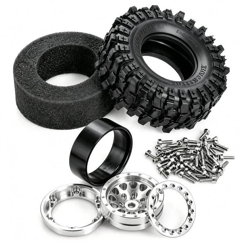 X18A-1.3 Inch RC Beadlock Wheel & Tire Set RC Crawler Upgrade Parts For 1/18 MJX H18P For Ford Bronco Off-Road Truck Silver view 2