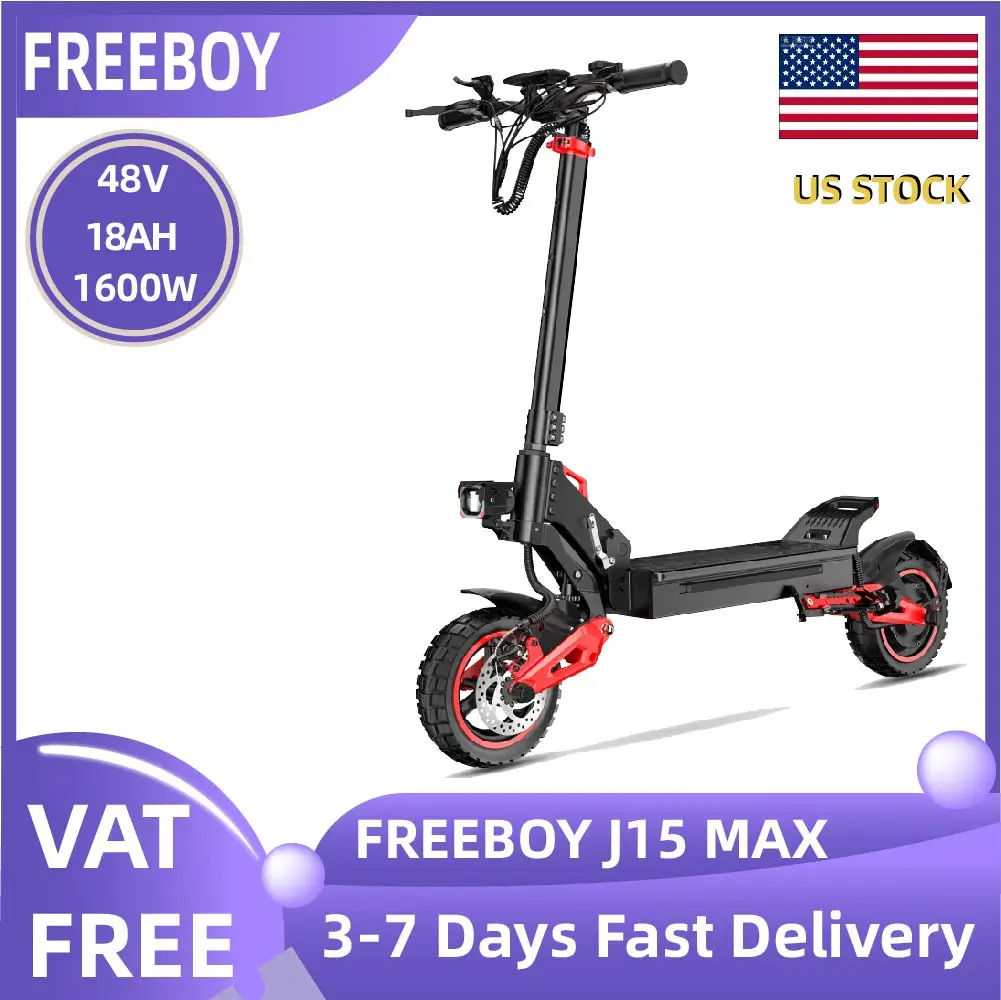 

Электросамокат FREEBOY J15 MAX 1600W для взрослых, 48В 18Ач, складной, с широкими шинами 10 дюймов, электрический горный самокат