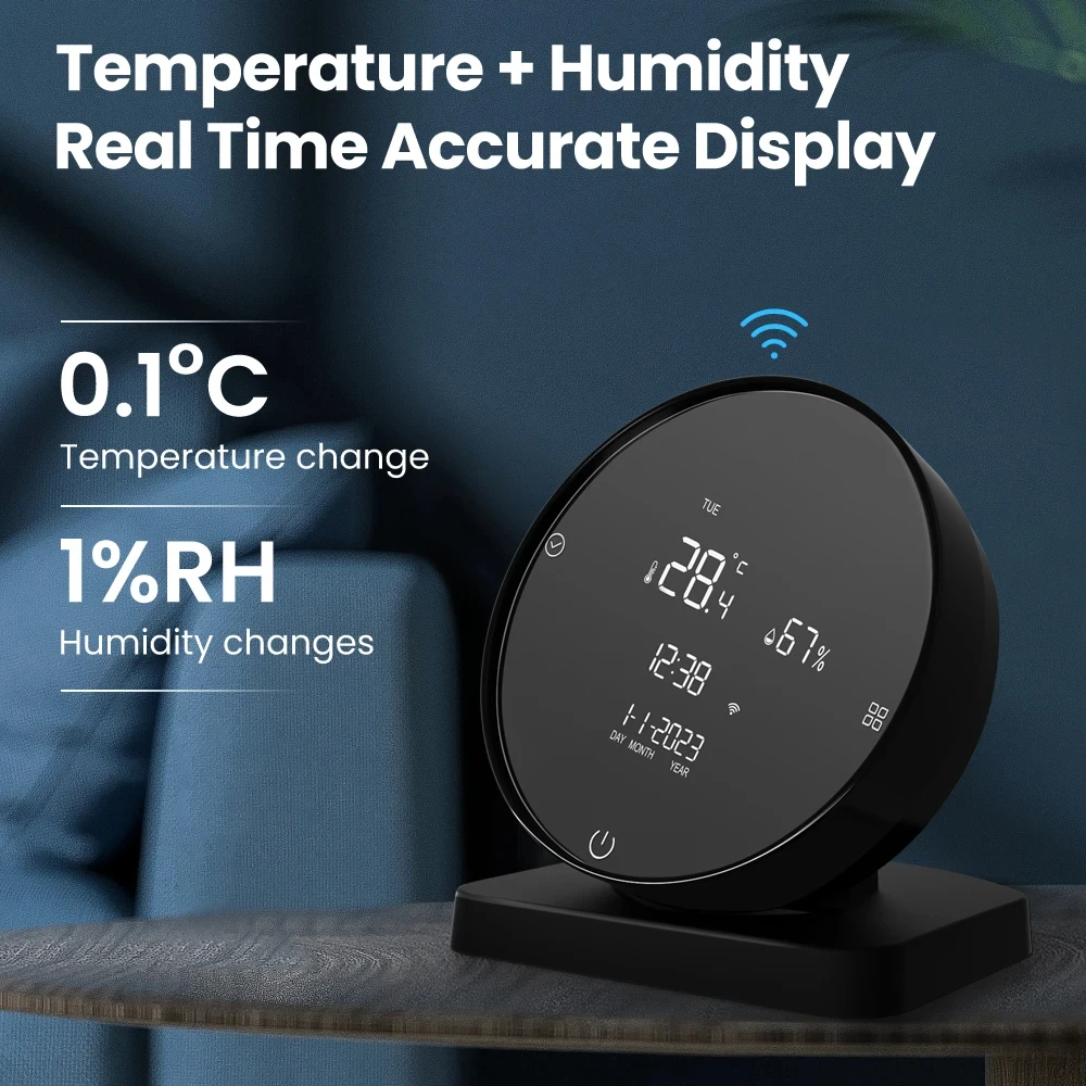 MIUCDA-Sensor inteligente de temperatura y humedad, termómetro Detector con Control remoto IR, funciona con Alexa, Google Home, Alice, Tuya, WiFi