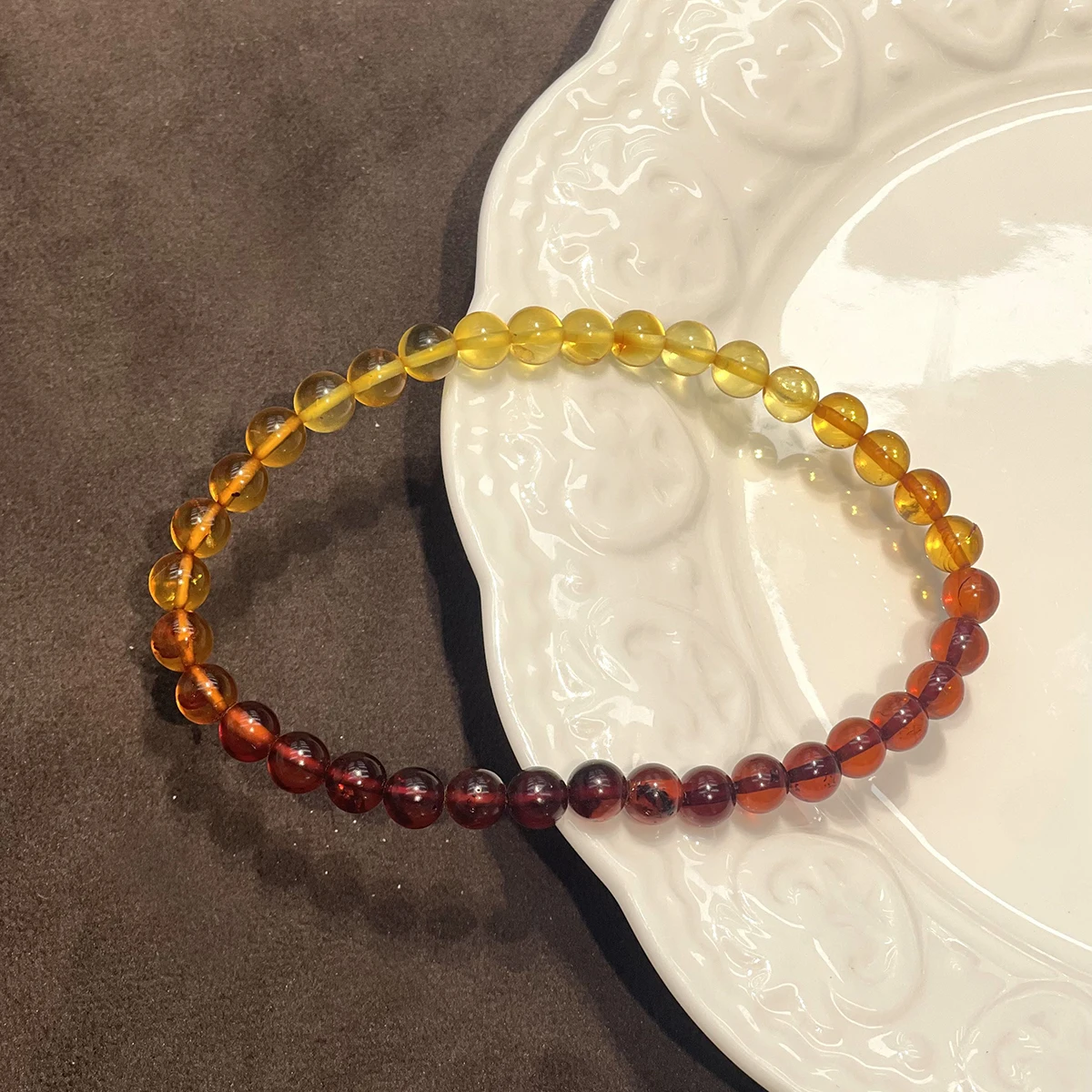 

Natural Amber Gradient Bracelet Golden Amber Round Beads 5.3mm Gravel Reiki Bracelets Bangles for Women Girls