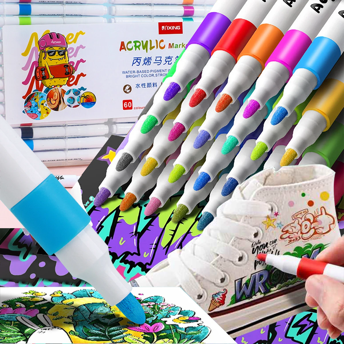 

60 Colors Acrylic Paint Art Marker Pen Rock Painting for Children Graffiti Stone Ceramic Glass Wood DIY Crafts Art Supplies