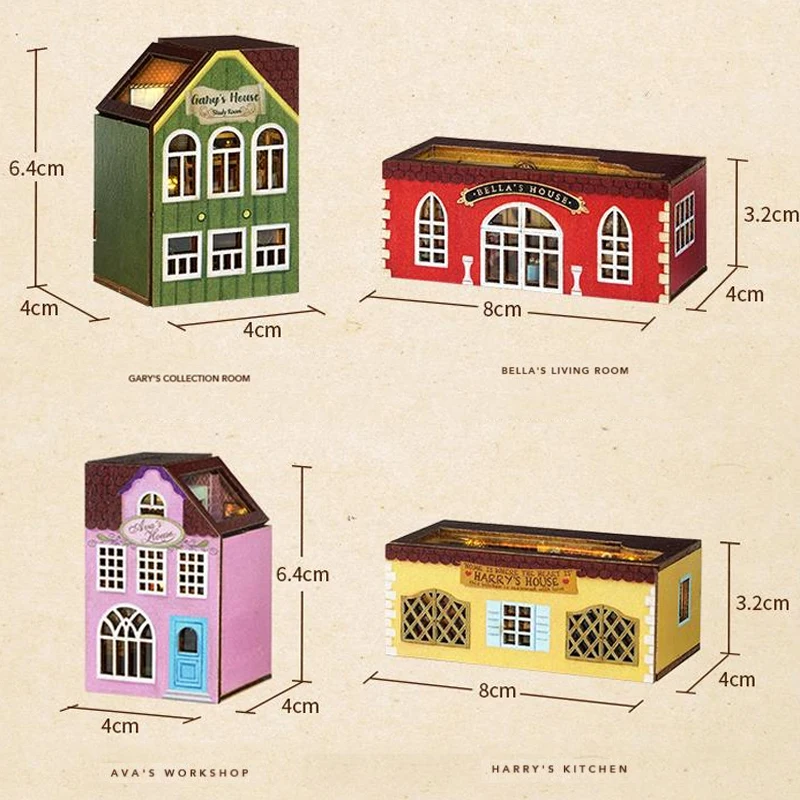 دمية خشبية مع أثاث خفيف للأطفال ، بيت دمية مصغر ، لغز ثلاثي الأبعاد ، نماذج تجميع ، ألعاب إبداعية