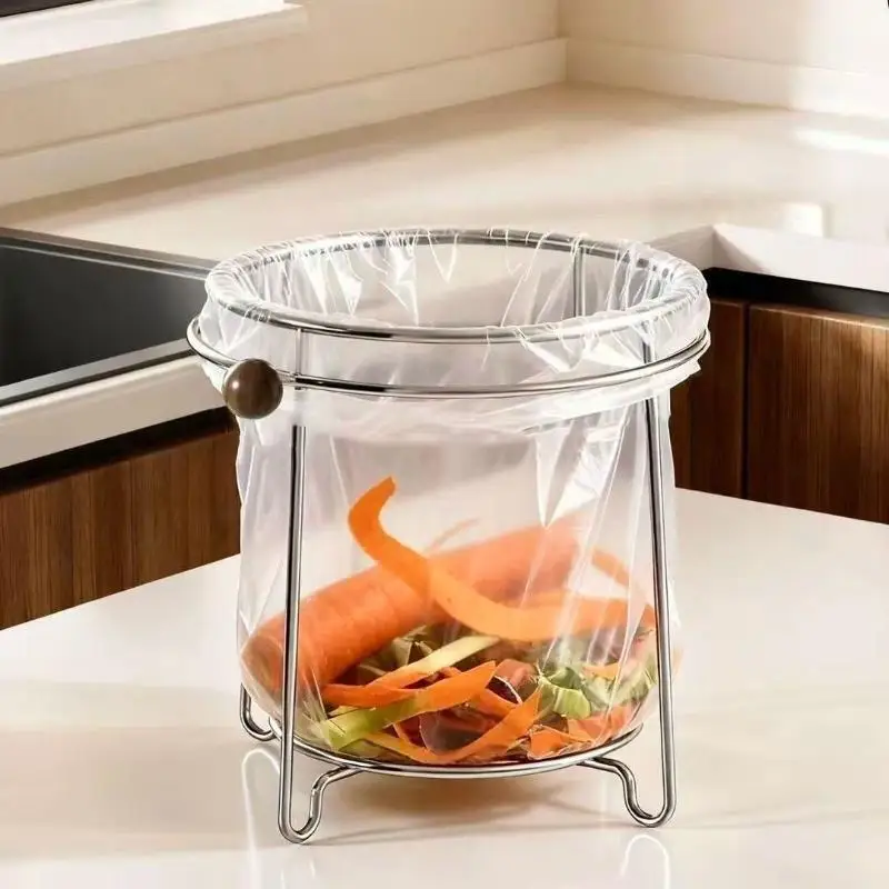 【CC】Stainless Steel Trash Bag Holder With External Pressure Ring Easy Bag Installation For Kitchen Home Waste Disposal