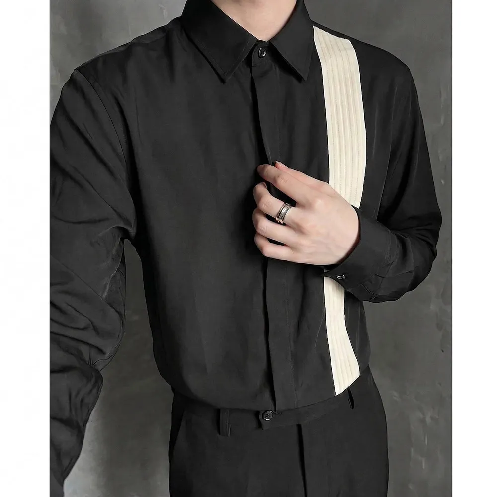 2026 Spring/Summer Splicing Shirt for Men Long Sleeve Versatile Casual Business Shirts Social Uniform Work Dress Shirts M-5XL