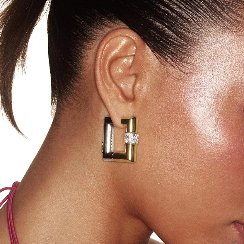 Women's Stainless Steel Mix Color PVD O-Shaped Hoop Earrings with Zircon Huggie Ear Ring Vintage Waterproof Jewelry Gift