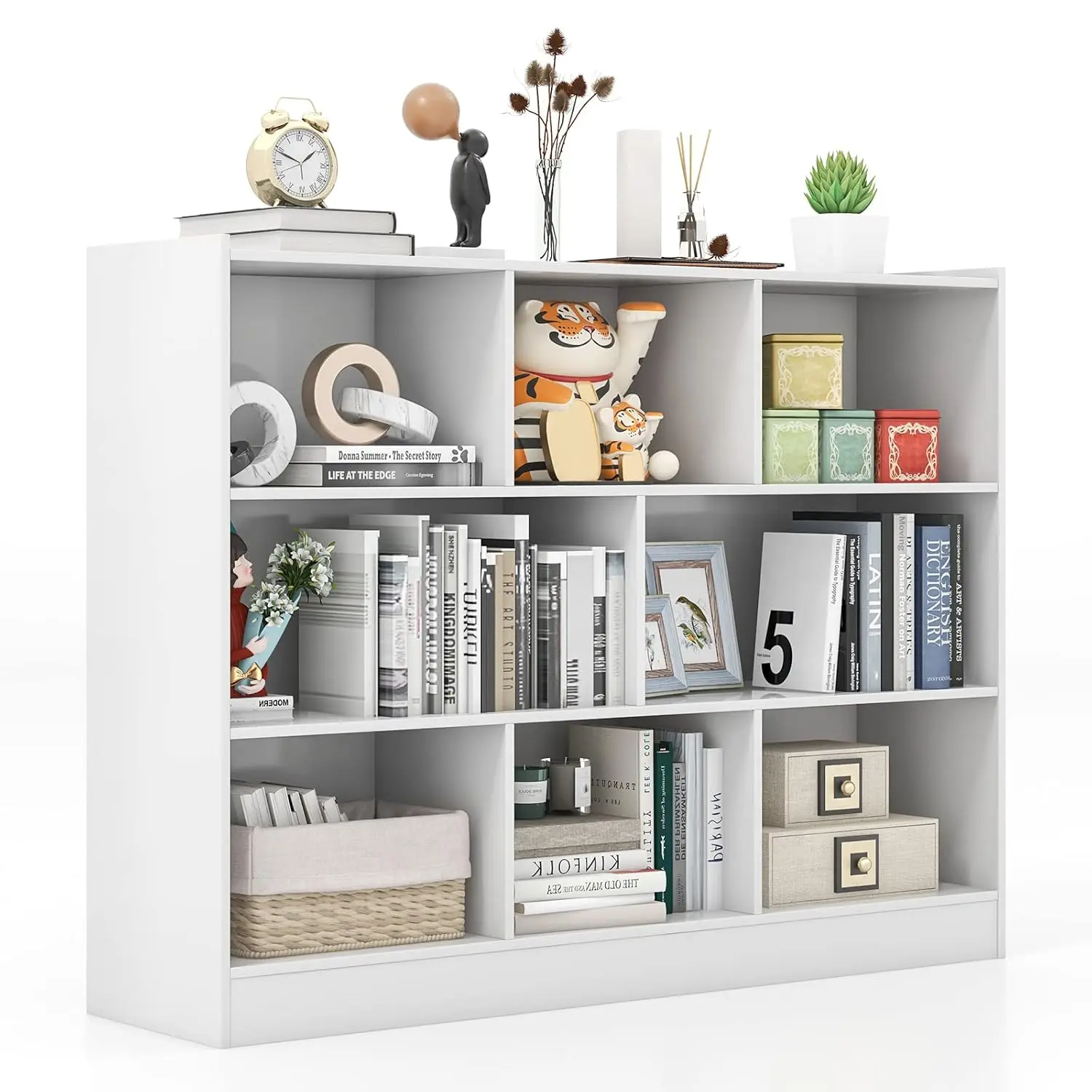 

3 Tier 8 Cubes Wood Bookshelf Organizer Unit Bedroom Living Room Office Small Space White Customized