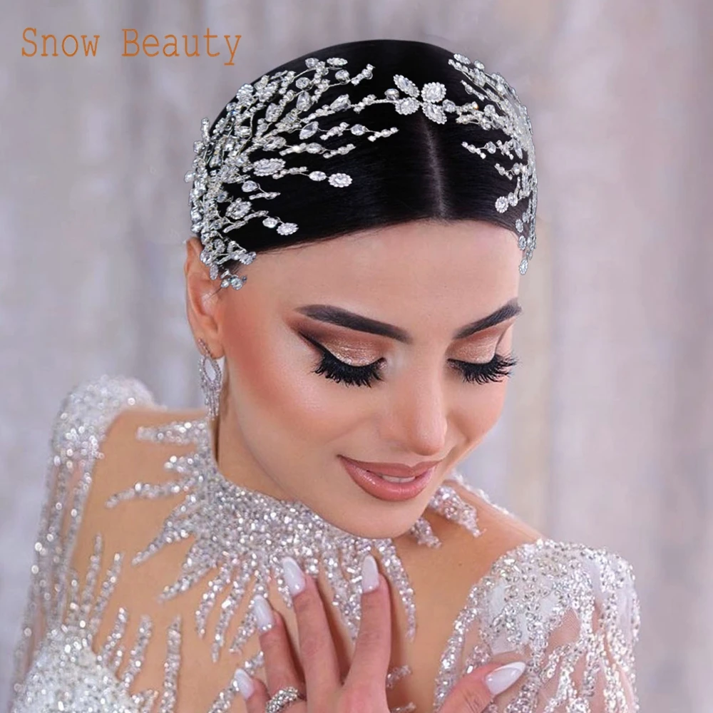 Ornements de cheveux de mariée en cristal, bande de sauna de patients argentés, accessoires de cheveux de mariage faits à la main, pièce de sauna de mariée en biscuits, bijoux, DZ014