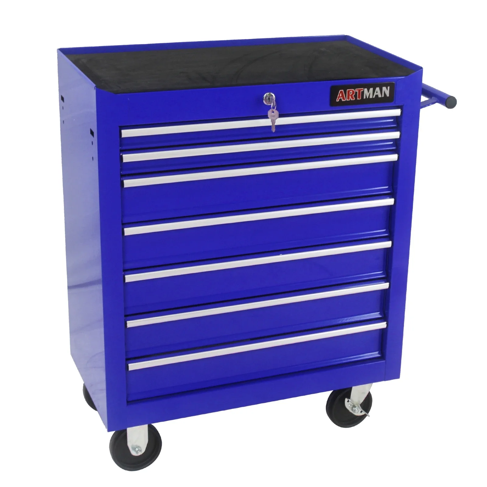 Cabinet, Box, 7 Drawer Rolling Tool Box with Key Lock for Garages, Workshops, Repair Shops, Blue; Steel Rolling Tool Boxes