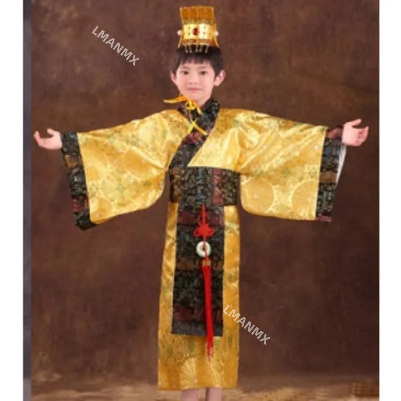 kind chinese traditionele hanfu jurk mannen jongens keizer koning Podium rode Kleding kinderen kostuums tang pak kinderen gewaad + hoed sets