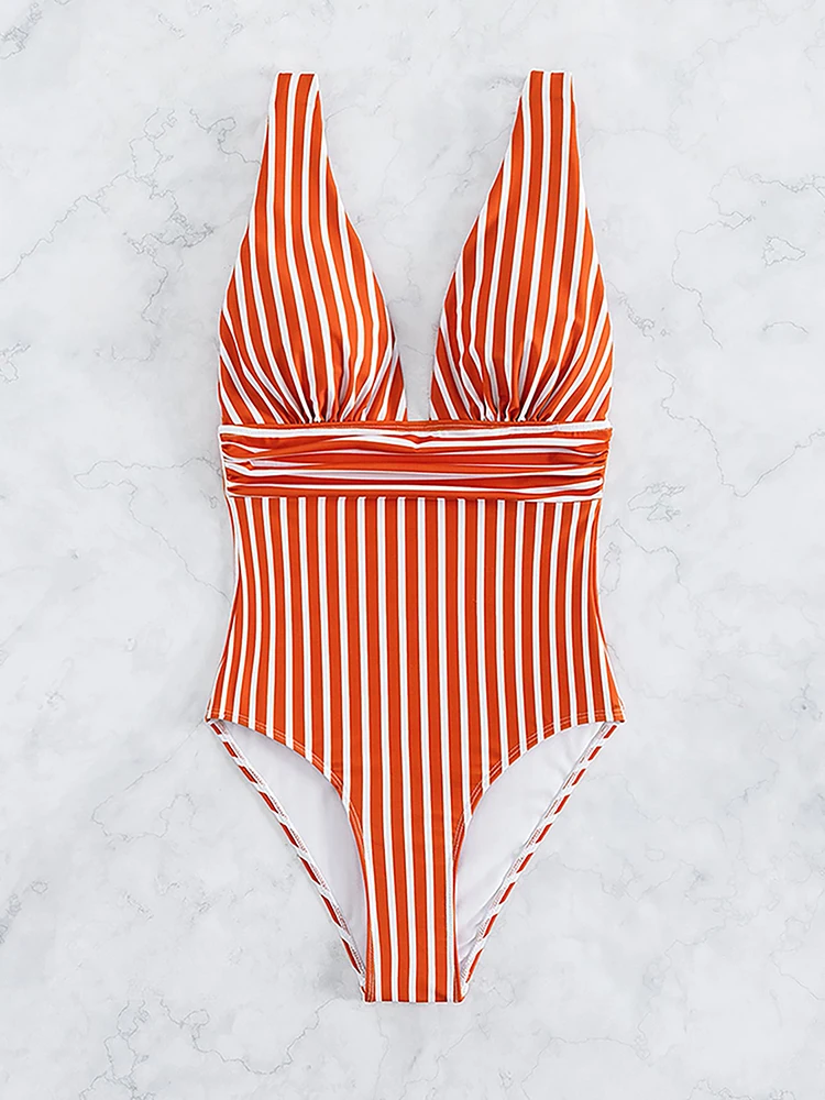 New Sexy Striped Swimwear Woman 2024 One Piece Swimsuit Female Bathing Suits Summer Swimming Suit for Beach Wear Women Monokini