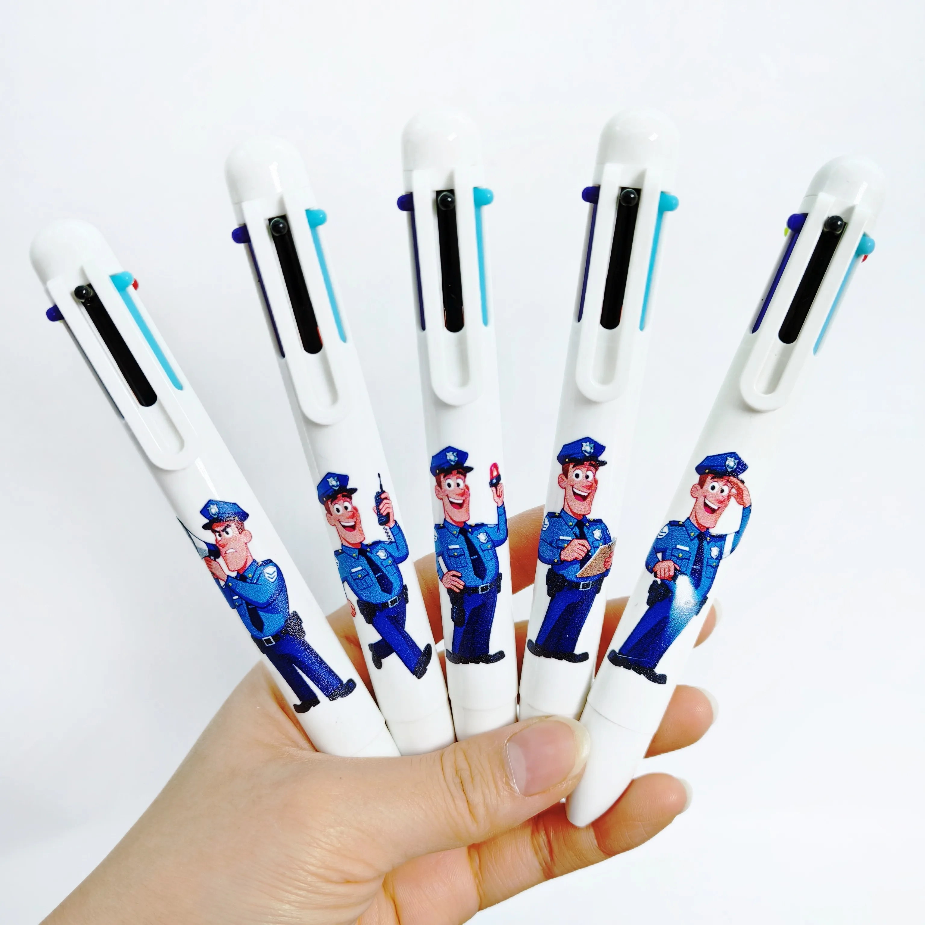 6pcs/12pcs Creative Male Police Styling Ballpoint Pen Police Styling Record Multi Color Six in One Ballpoint Pen