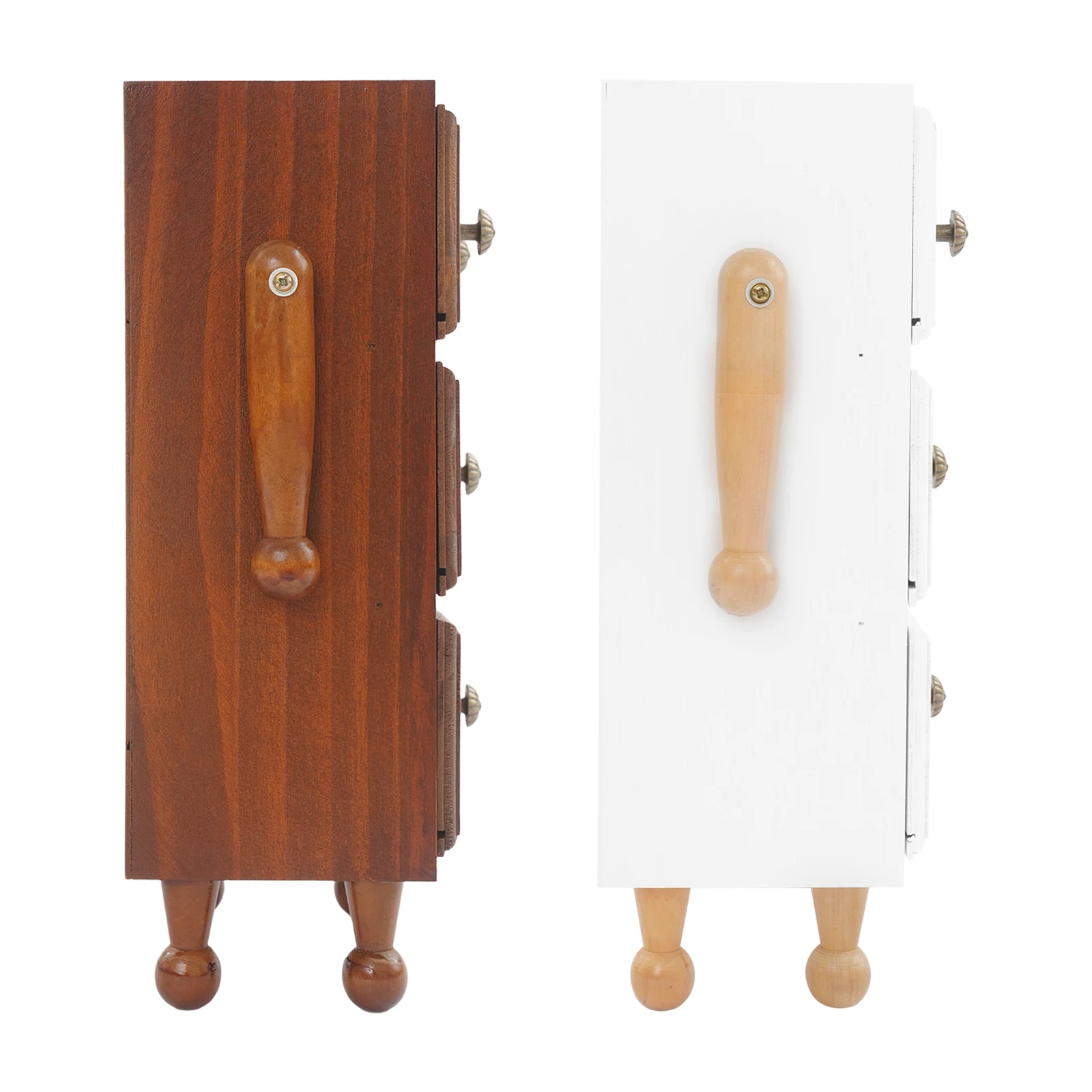 3-Tier Storage Cabinet,Space-Saving Pine Wood Compact Cabinet with 3 Drawers& Adjustable Shelves,Vintage Design for Small Spaces