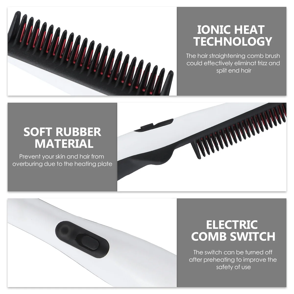 مشط اللحية الكهربائي فرشاة تمليس الشعر المحمولة 20S حرارة سريعة لتصفيف الشعر السلس الخالي من التجعد والمجعد السميك