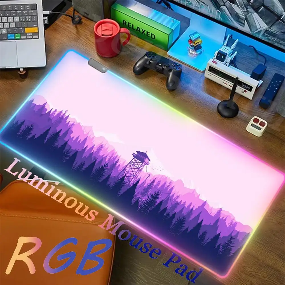 Imagem -03 - Grande Computador Gaming Mouse Pad Led Mousepad Deep Forest Firever Gamer Grande Anime Backlight Tapete de Mesa Teclado Rgb 1000x500