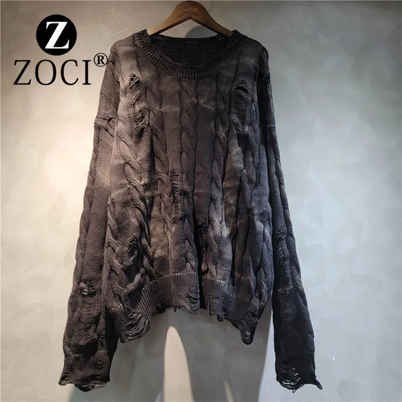 [zoci] French Design Hole Long Sleeved Knitwear Early Autumn Soft Waxy Fried Dough Twists Sweater Wind Loose Westernized