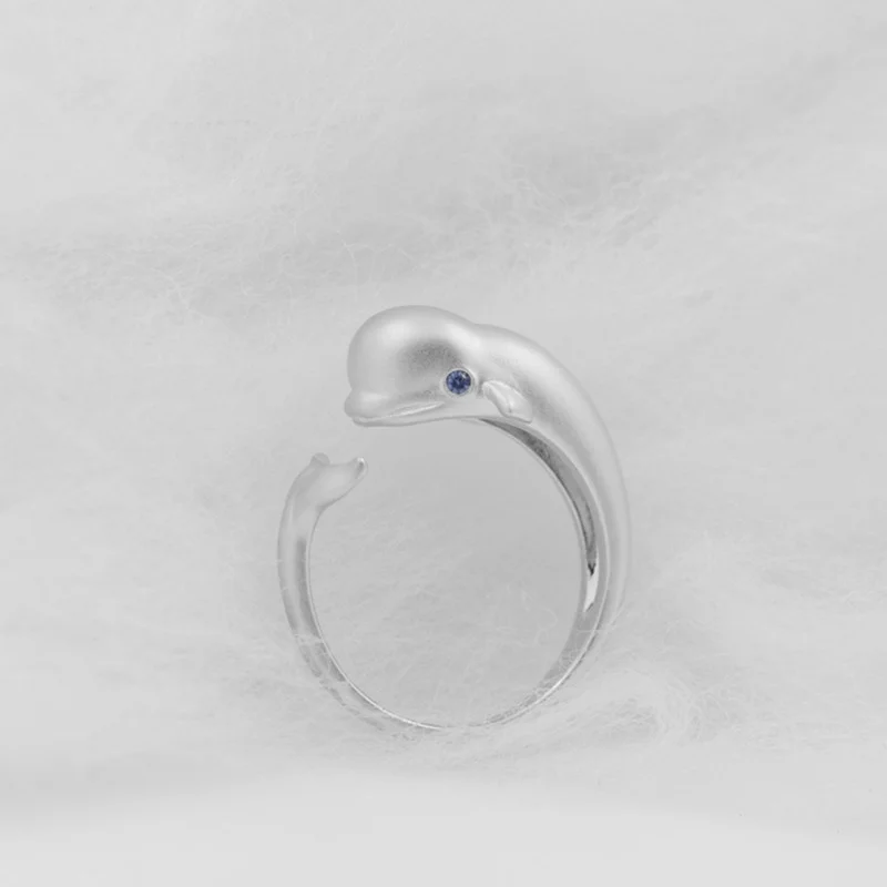 Women Fashion Animal Whale Open Ring Blue Stone  Cute Tail Rings For Girl Jewelry Accessories