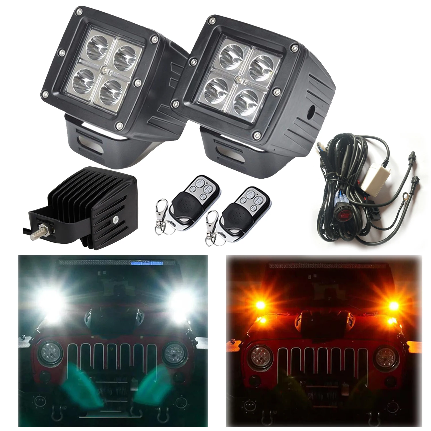 

2pcs Dual Colors 3inch Led Work Light Bar Strobeflash Square Cube Pods Offroad Lights Fog Driving Motorycycle Headlights ATV SUV