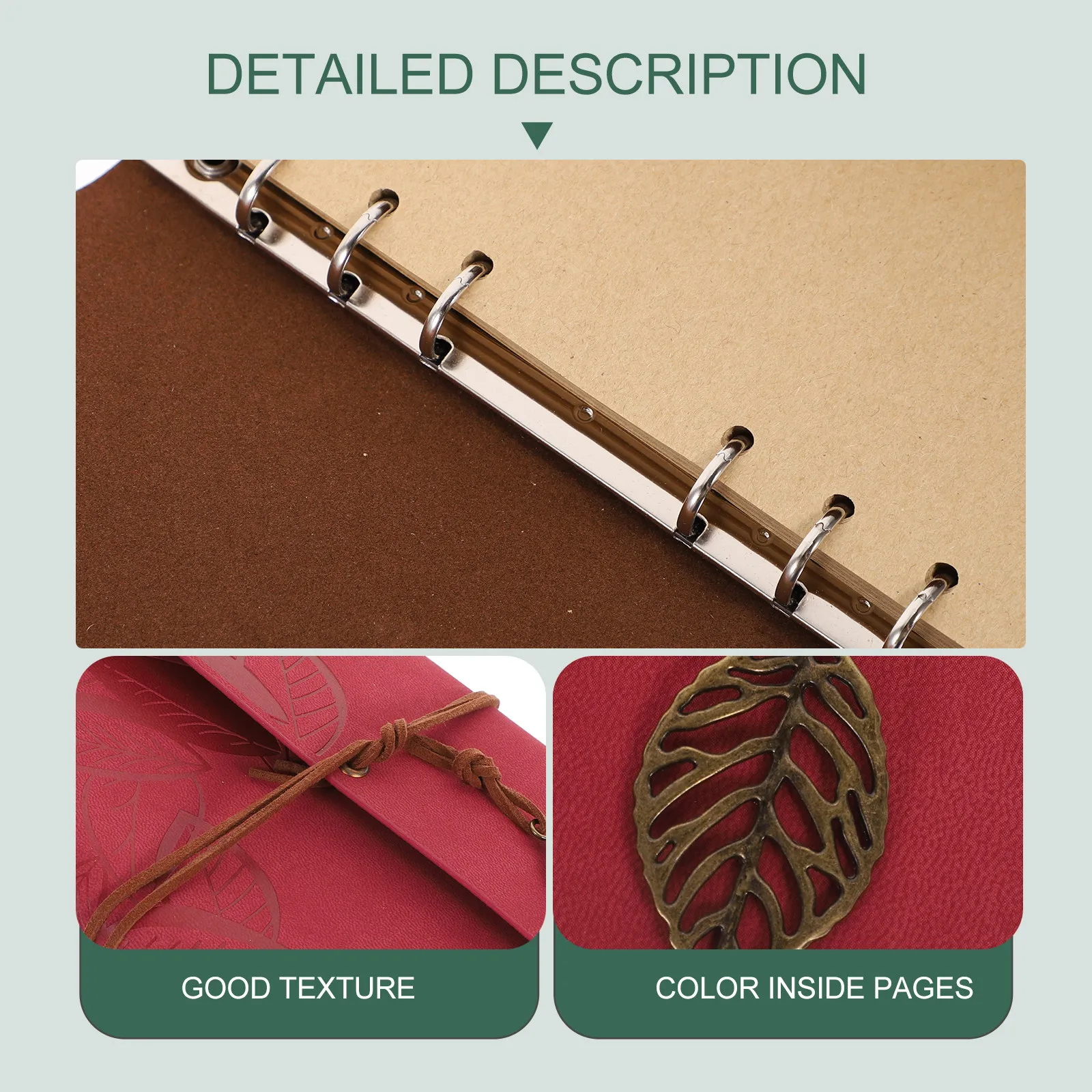 Vintage Style Leaf Leaves Pattern PU Cover Loose-Leaf Notebook Red Size L Ideal Travel Journal Diary Blank Notebook Journal