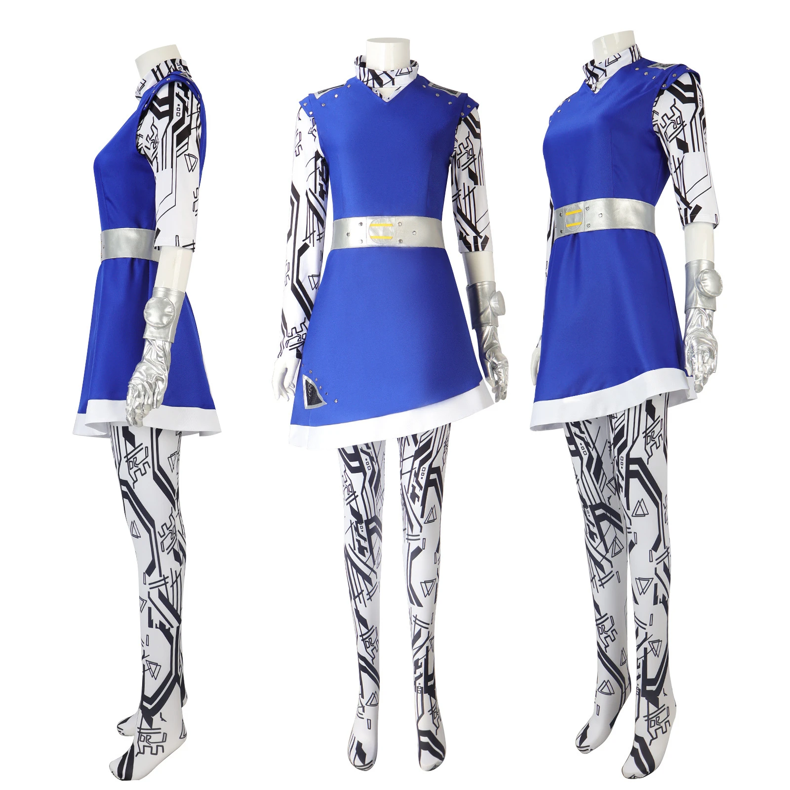 

Addison Cosplay Costume Movie Zed High School Uniform Blue Dress Jumpsuit with Gloves Halloween Carnival Party Uniform