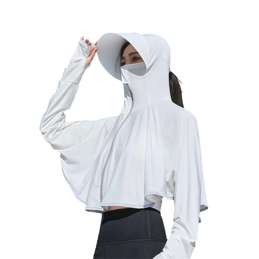 Women Sunscreen Clothes Summer Ice Silk Large Brimmed Sleeved UV Shirt Clothing Long Hoodie Breathable Protection Color Sol N3M0