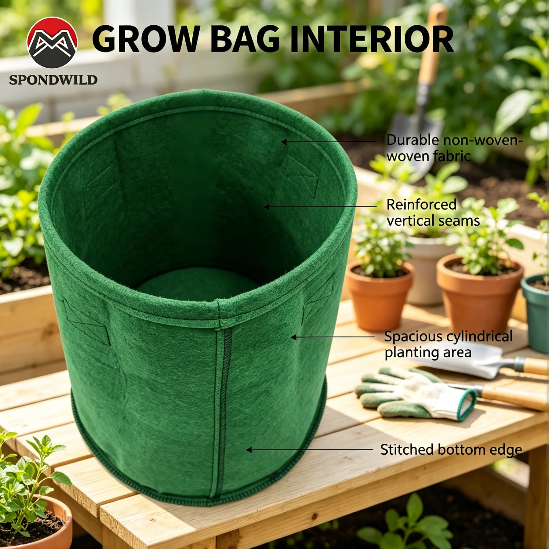 SPONDWILD Potato Grow Bag, Non‑Woven Fabric Planter Bag with Access Pocket & Handles, Breathable Plant Growing Pot for Vegetable
