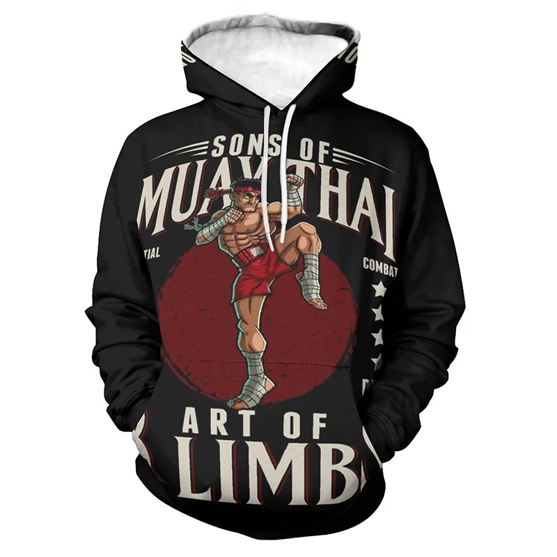 Muay Thai Boxer Sports Hoodie For Men Tops 3D MMA Boxing Printed New In Hoodies Womens Clothing Harajuku Fashion Y2k Tracksuits