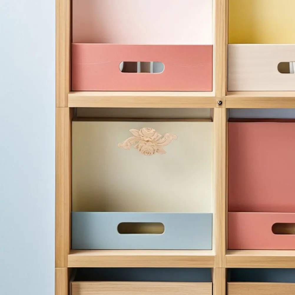 

2Pcs Wooden Carved Rose Onlay Unpainted DIY Crafted Flower Pattern Applique for Wall Cabinet Bed Decor Living Room Interior