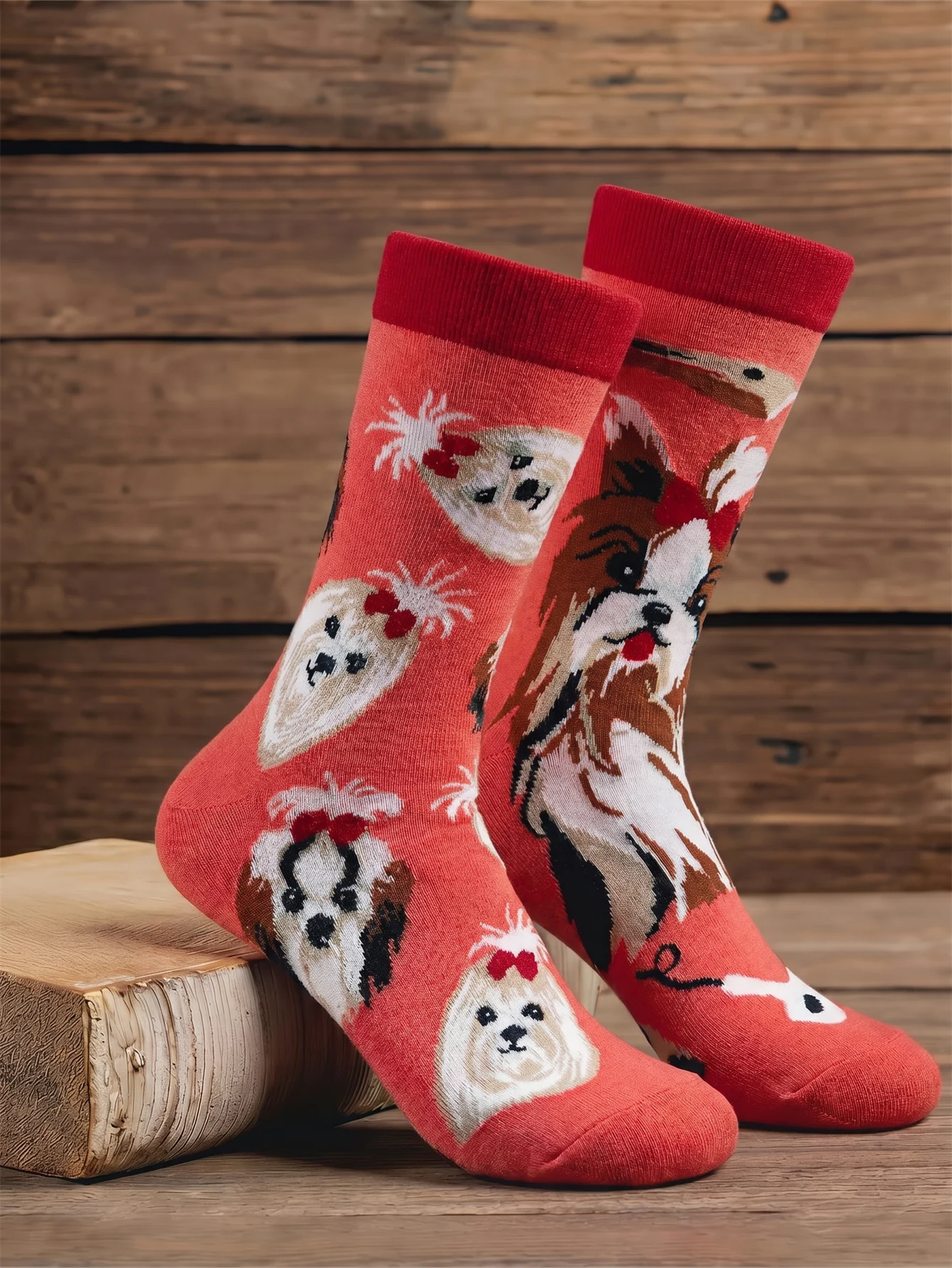 Niedliche Hundemuster Baumwollsocken für Männer Rosa Welpen-Print Neuartige Socken für Männer Lustige Tier-Mittelsocken, Geschenk für Hundeliebhaber