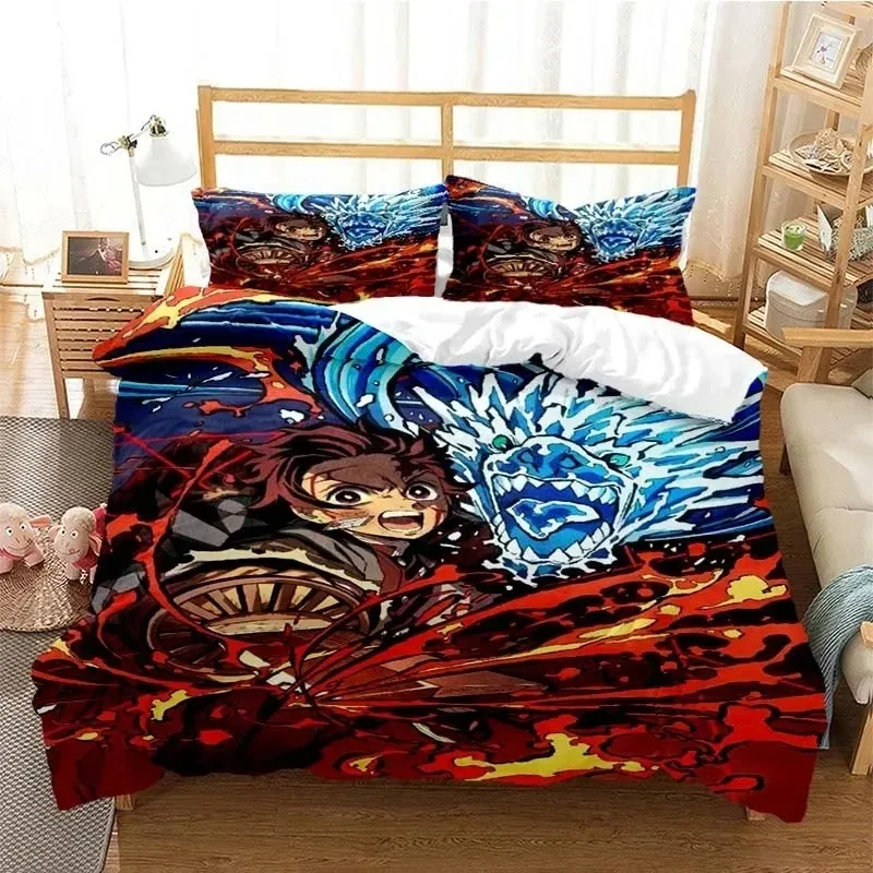 3D Printed Anime Demon Slayer Duvet Cover Nezuko Tanjirou Bedding Set Double Twin Full Queen King Adult Kids Quilt Cover