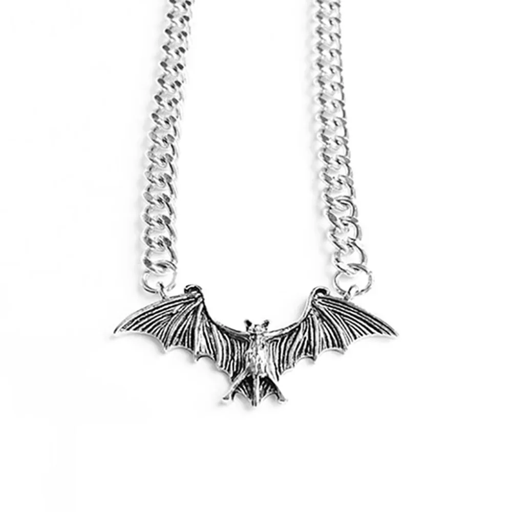 Rock Hip Hop Gothic Vintage Punk Animals Antique Silver Color Bat Pendant Necklace for Women Men Party Halloween Jewelry Gift