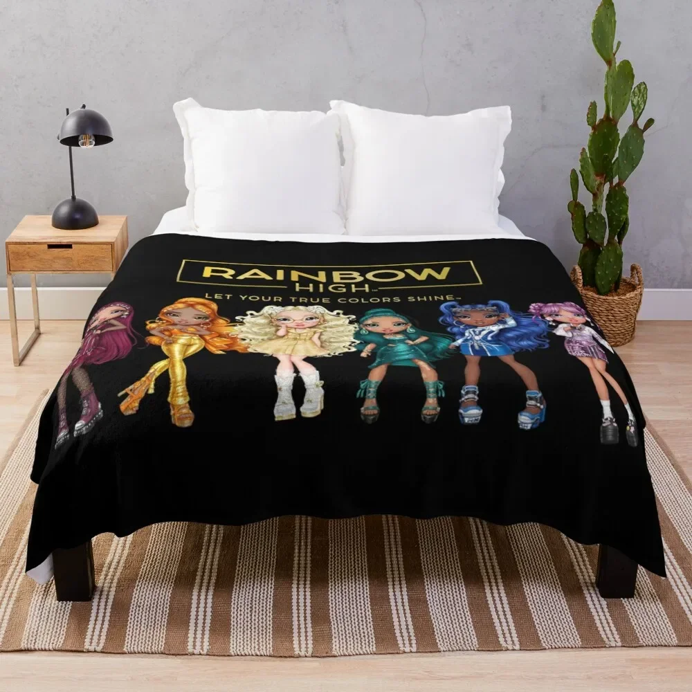 

Rainbow High series 4 characters with logo Throw Blanket For Decorative Sofa Stuffeds Travel Blankets