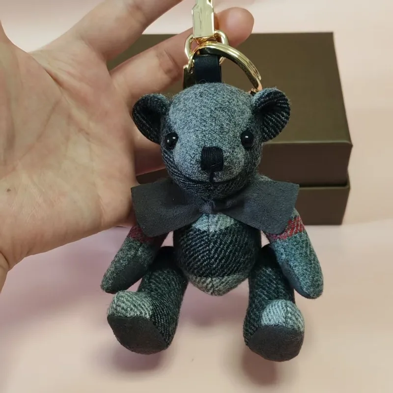 Cute Cashmere Plaid Teddy Bear Camel Rainbow Bow Naked Bear Car Keychain Bag Charm Pendant Holiday Gift Women Men