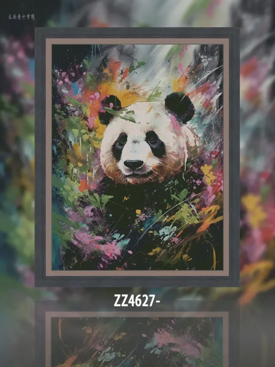 Stamped Cross Stitch Kit 14CT 16CT Pre Printed Canvas Cotton Thread Embroidery Needlework Wall Decor[ZZ4627-Oil Painting Panda]