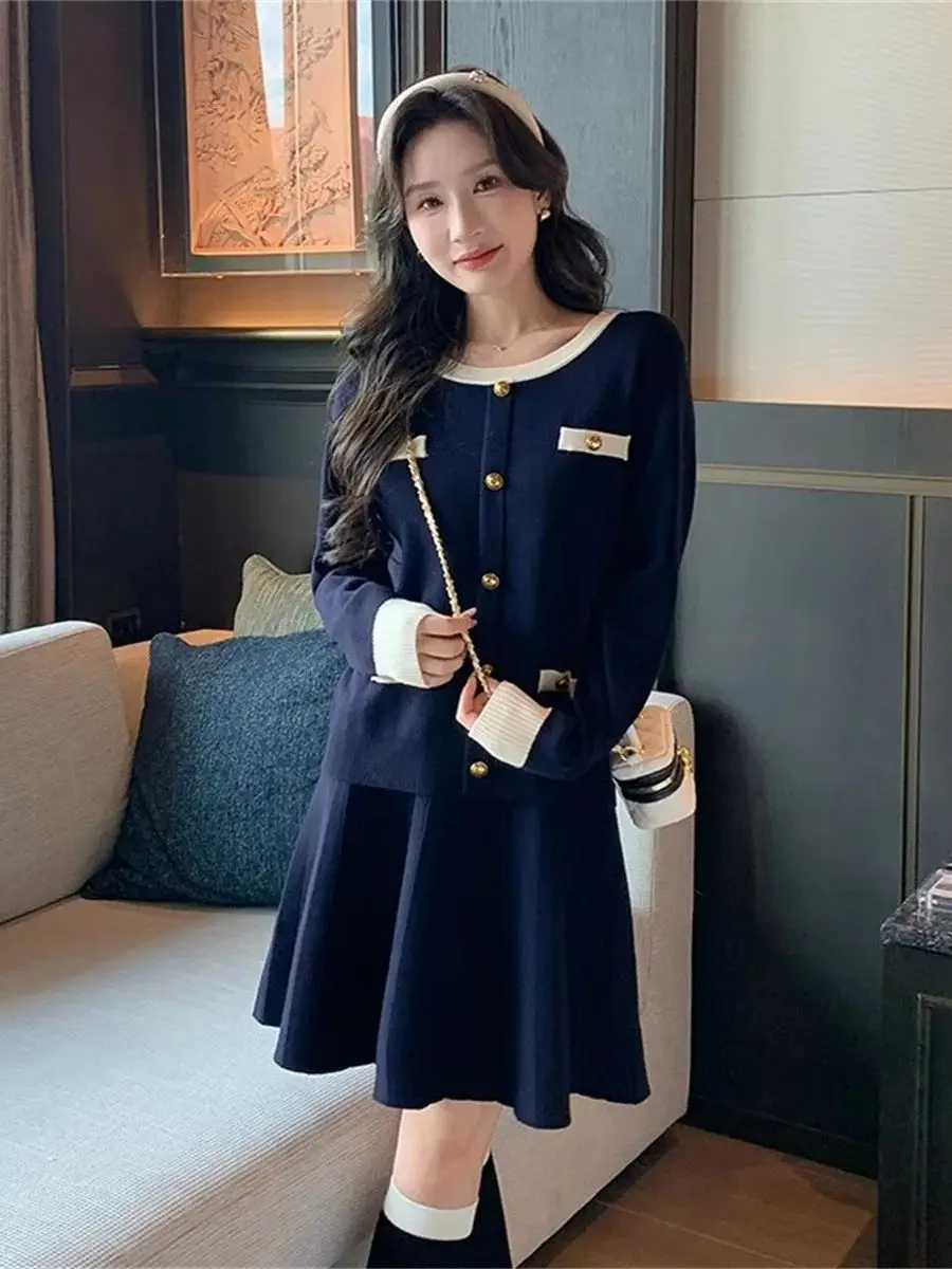

Small Fragrant Wind Knitted Suit Female 2025 Autumn New Single-breasted Knitted Cardigan Mini Skirt Suits Female 2 Piece Sets