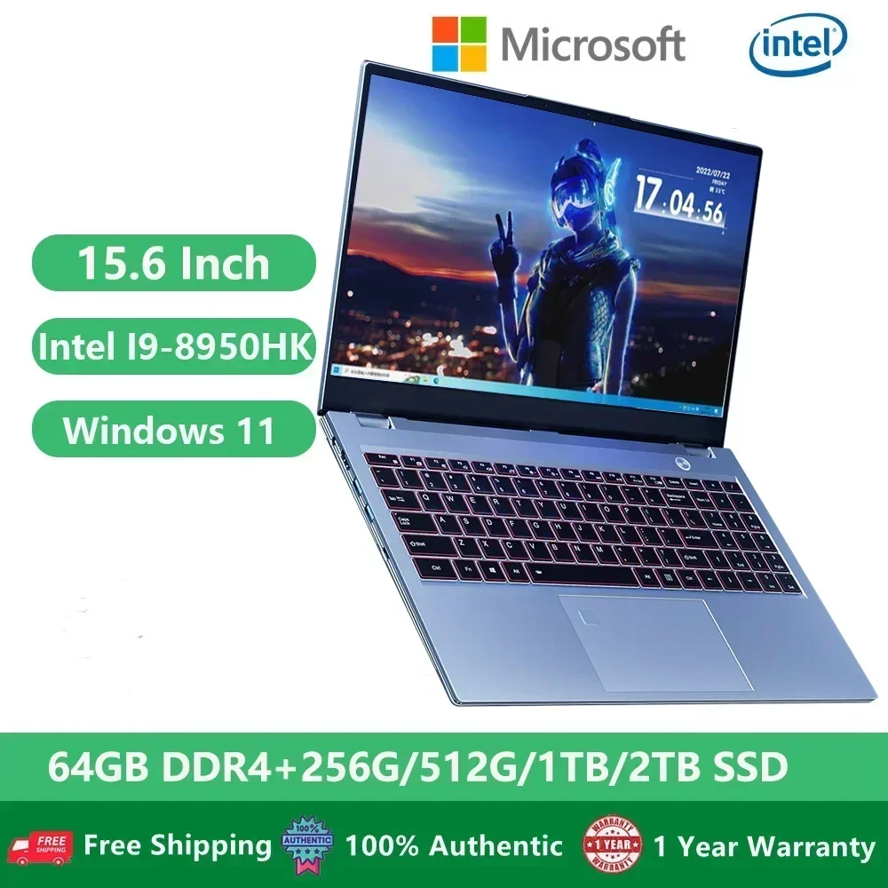 I9เล่นเกมแล็ปท็อปโน้ตบุ๊คคอมพิวเตอร์ตั้งโต๊ะ PC Windows 11 15.6 "Intel I9-8950HK 64GB RAM DDR4คู่ M.2พอร์ต RJ45