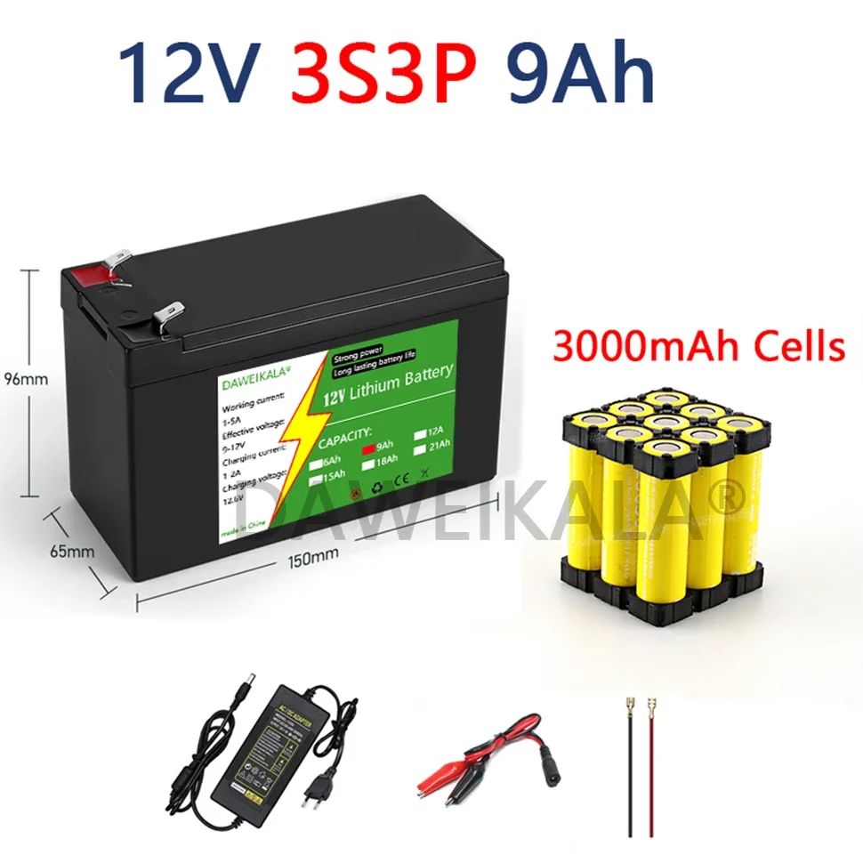 12 V 21Ah 18650 Lithium Batterij 3S7P Oplaadbare Batterij voor Zonne-energie Elektrische Voertuig Batterij 12.6 v 3A Oplader