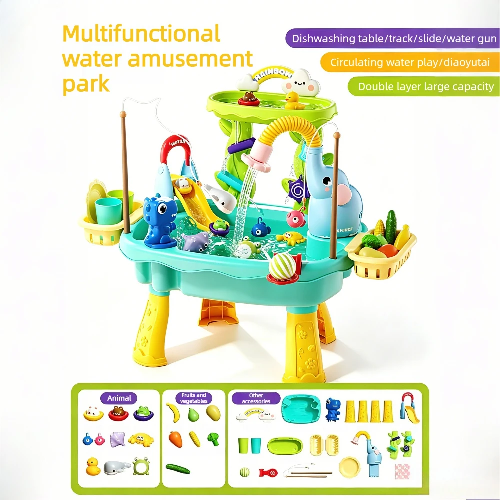 Fresh Blue Electric Circulating Water Play Table, 12 fun games, safe round edges, interactive educational water toy for toddlers