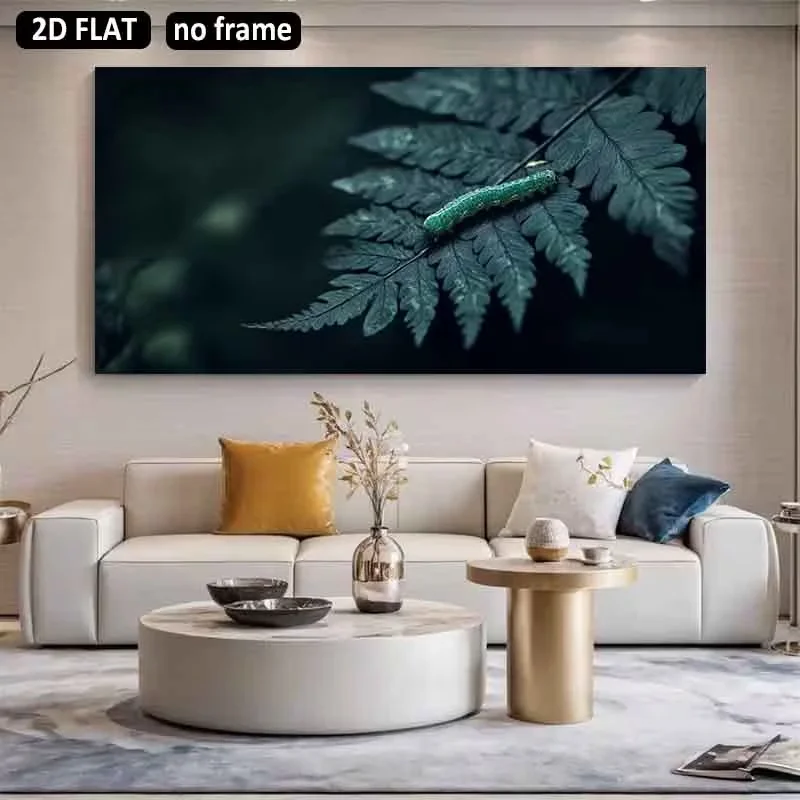 2D Flat, 1pc Large Wall Panel Suitable for Living Room & Bedroom - Green for CATERPILLAR on Fern Leaf Canvas, Unframed Modern Mi