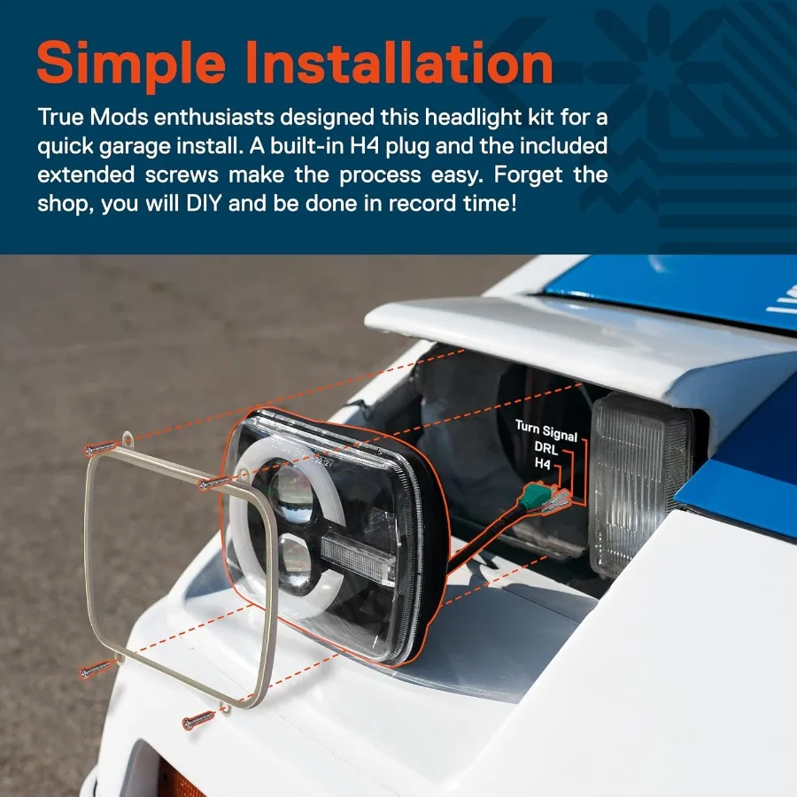 5x7 7x6 인치 H6054 블랙 LED 헤드라이트 H4 밀폐형 빔 교체 램프 지프 랭글러 YJ 체로키 XJ [DOT 승인] 에코놀