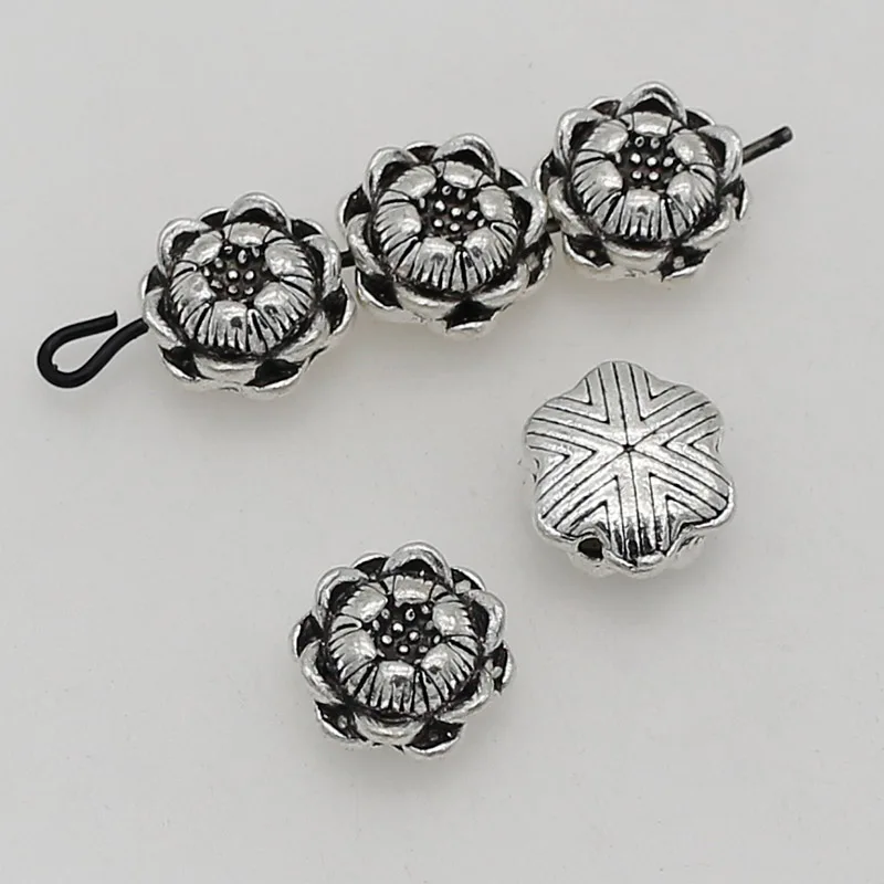 20pcs/Lot Antique Silver Color Stereo Lotus Spacer Beads 10mm Retro Handmade Prayer Loose Metal Beads DIY Jewelry Accessories