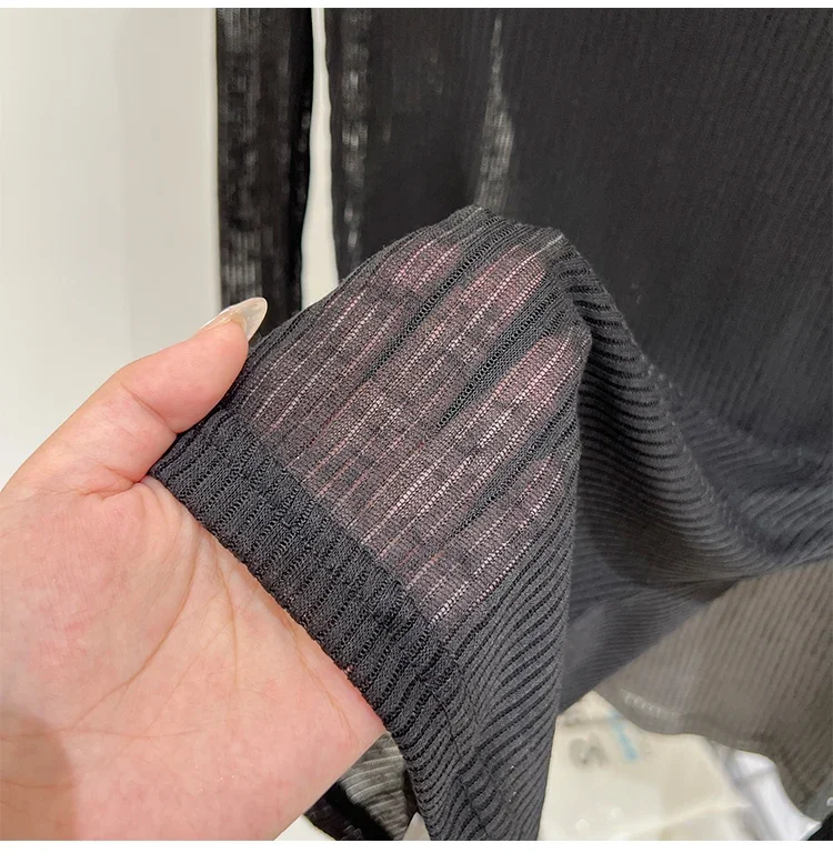 2026 Sommer Neuer Lässiger Stil Transparentes Dünnes Durchsichtiges Überzug-Top Damen T-Shirt V-Ausschnitt Sonnenschutz Langarm T-Shirt – Detail 34