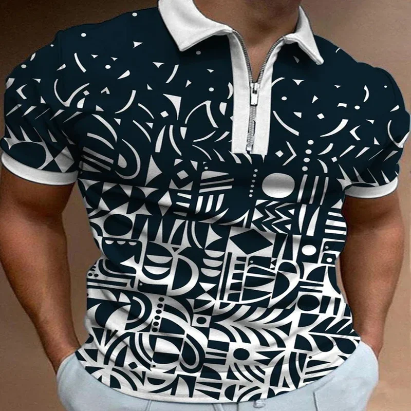 Polo à manches courtes avec fermeture éclair pour homme, impression 3D, motifs artistiques