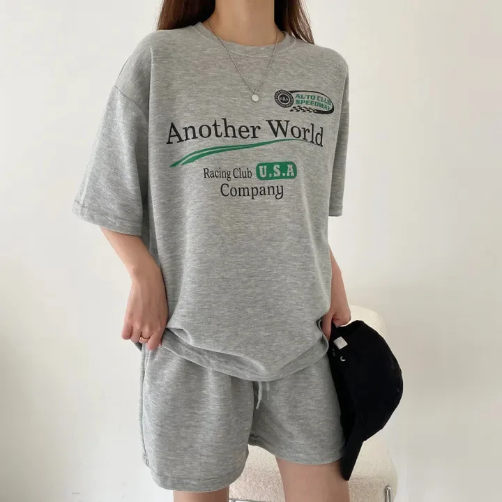 Women Set 2pcs Casual Suit 2024 Summer Harajuku Tshirt+shorts Letter Print Short Sleeve Tee Tops Sports Suit Outfits Sportwear